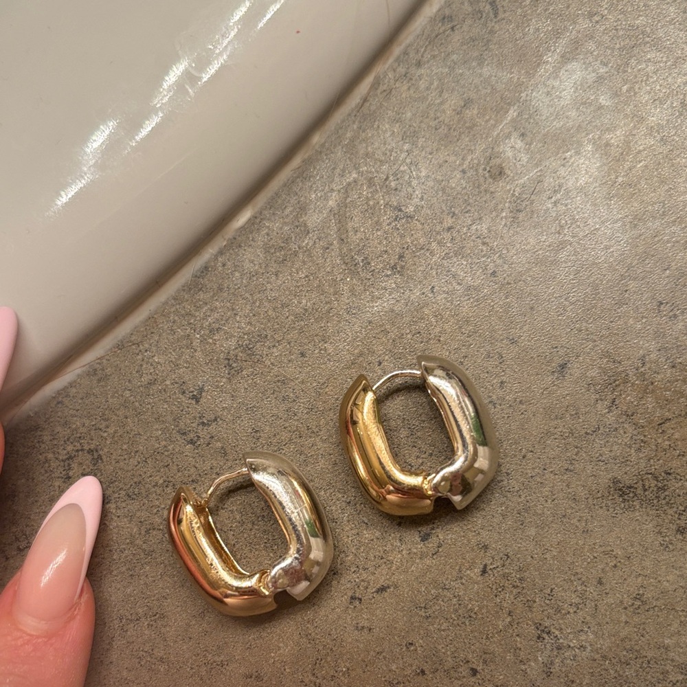 Two-Tone Gold & Silver Huggie Hoop Earrings - Women Jewelry